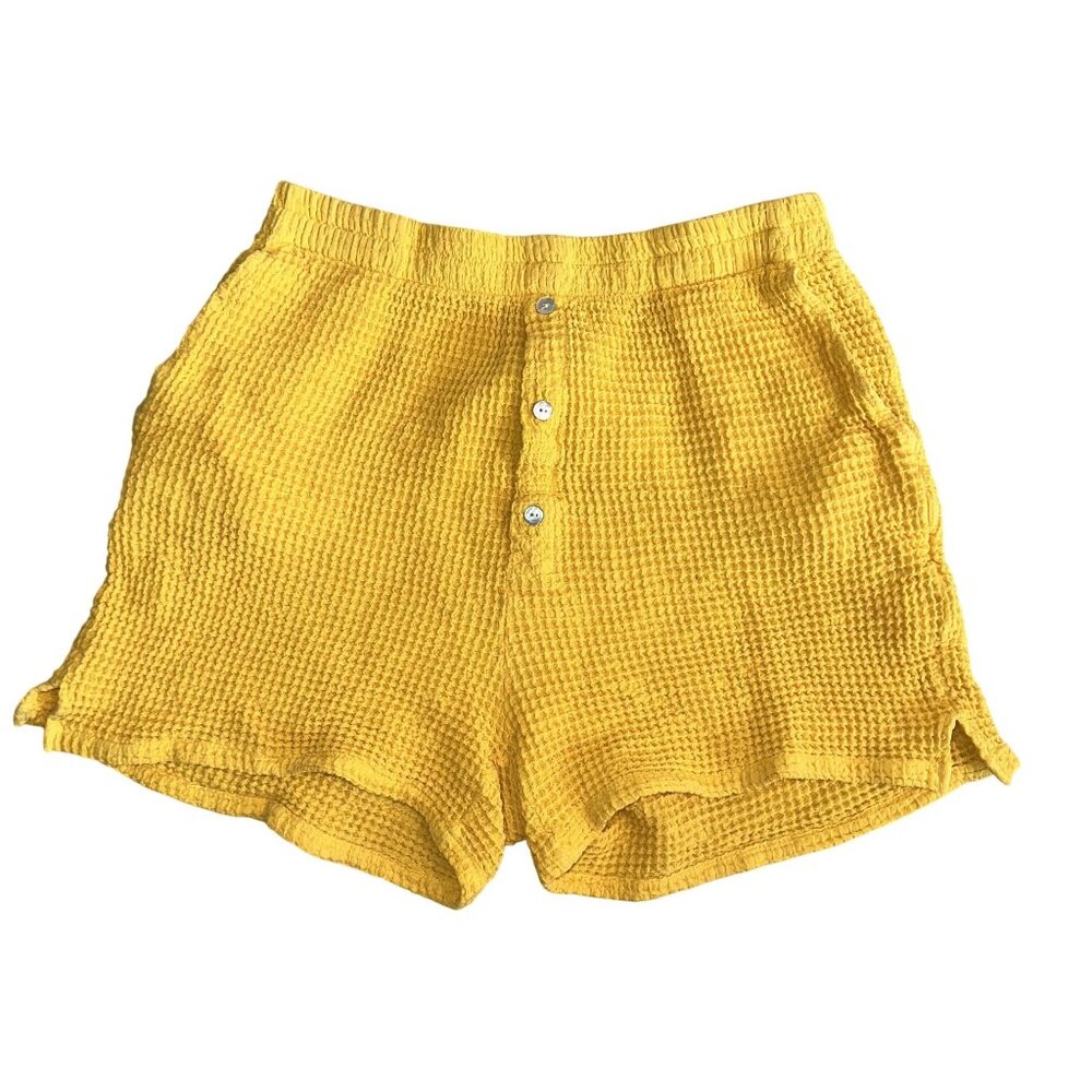 DONNI. Waffle Knit Yellow Mother Of Pearl Shorts Women's Medium M
